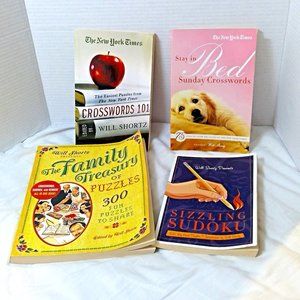 Four (4) Will Shortz Puzzle Books